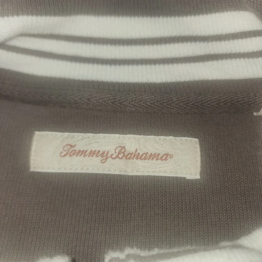 Tommy Bahama Relax Mens Large Taupe Brown 100% Cotton Quarter Zip Pullover